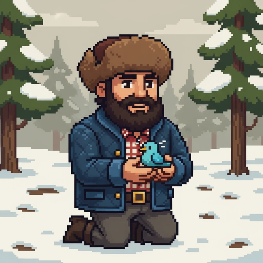 With gentle movements, Ivan knelt down and extended a gloved hand. The bird, too weak to fly away, allowed him to scoop it up carefully. He held it close, cupping it gently in his warm hands, trying to share his body heat. The little bird chirped faintly, a tiny sound of distress.