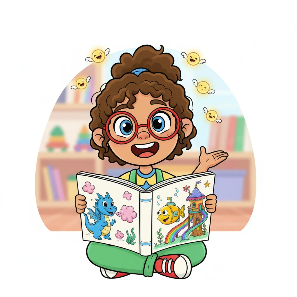 Her sketchbook fills with incredible drawings: a friendly dragon blowing bubblegum clouds, a deep-sea submarine shaped like a smiling fish, and a treehouse with slides made of rainbows. The Prompts hover around, like tiny cheering squad, admiring her work.