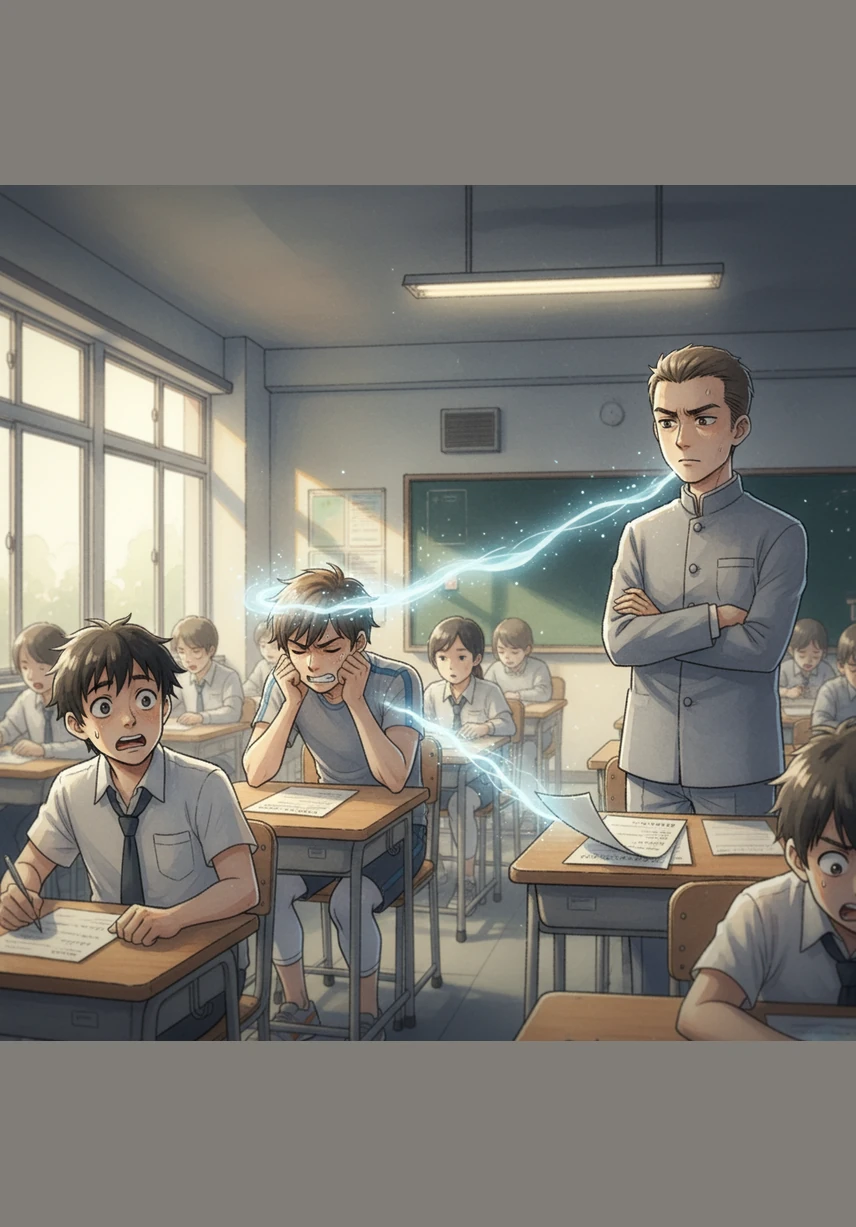 面对即将到来的数学考试，林羽看着讲台上严厉的老师，产生了一个大胆的念头。他轻轻闭上眼，在脑海中向老师下达指令，老师竟然鬼使神差地直接翻开了考卷的最后一页。