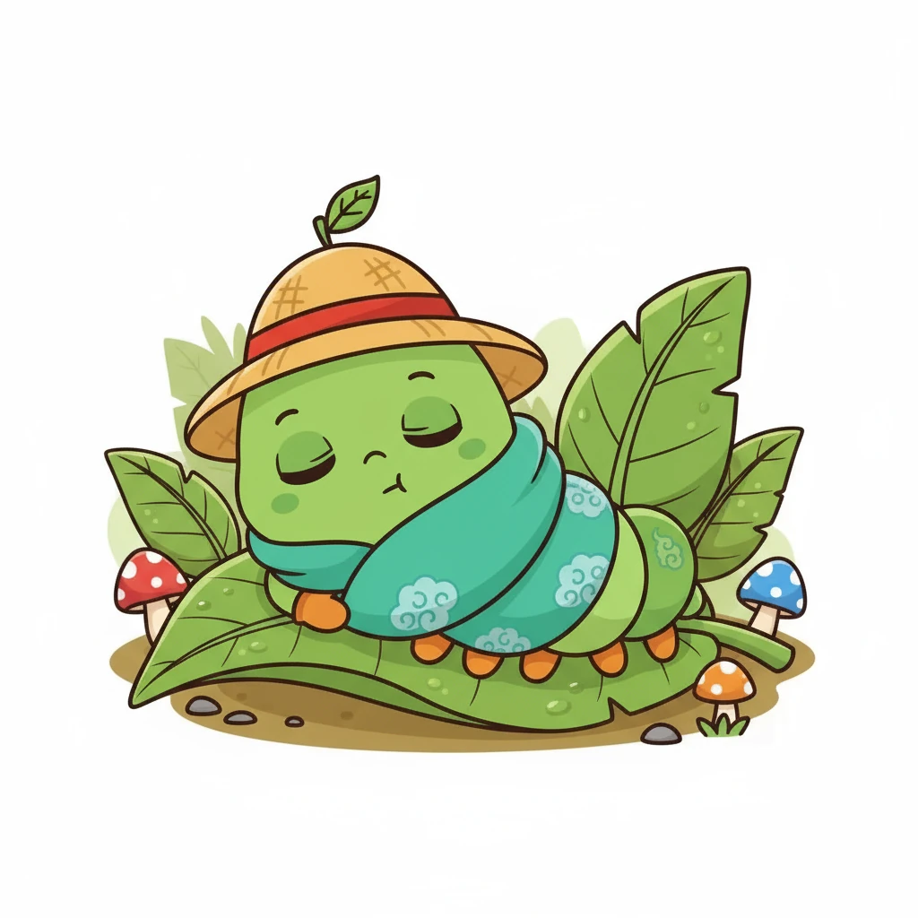 有一天，翠翠开始感到身体不舒服。她变得昏昏欲睡，不想吃东西。她在叶子上找了一个舒服的地方，把自己裹了起来。她知道，她正在经历一个重要的变化。