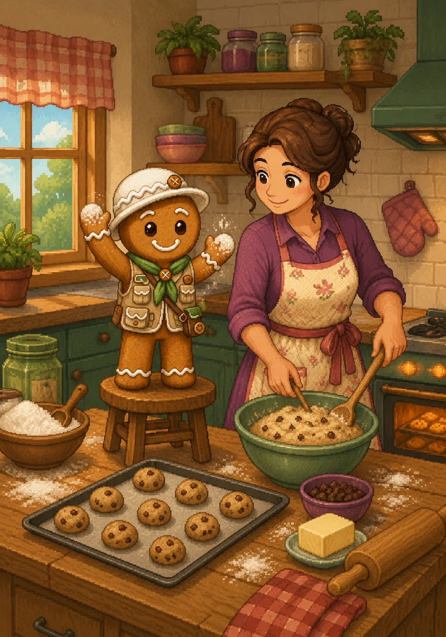 Freddy stands on a sturdy wooden stool, his small hands covered in white flour. His mom smiles warmly as they begin their Saturday tradition of baking a giant batch of cookies. The kitchen is filled with the sweet scent of vanilla and the sound of a humming oven.