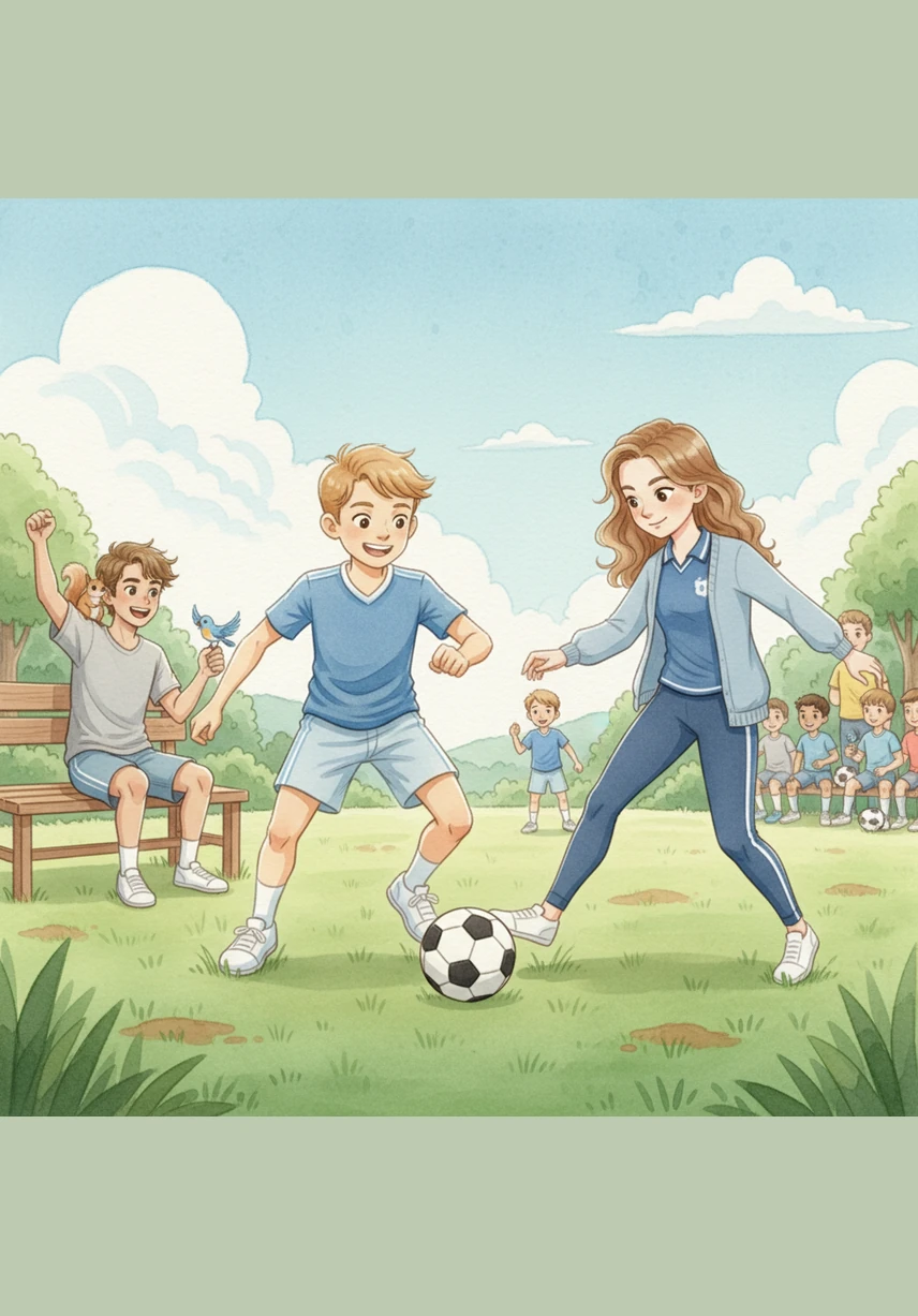 The red team took an early lead when John managed to slip the ball past the defense, prompting Seth to shout out the score with pride. Despite being one goal down, Sam and Pam remained confident, knowing they had the teamwork to catch up.