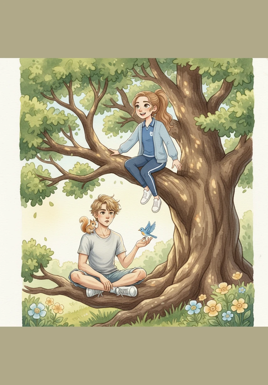 Pam climbed higher and higher, feeling the rough bark beneath her hands until she finally reached the trapped ball. She paused for a moment at the top, mesmerized by the breathtaking view of the park stretching out beneath the vast evening sky.