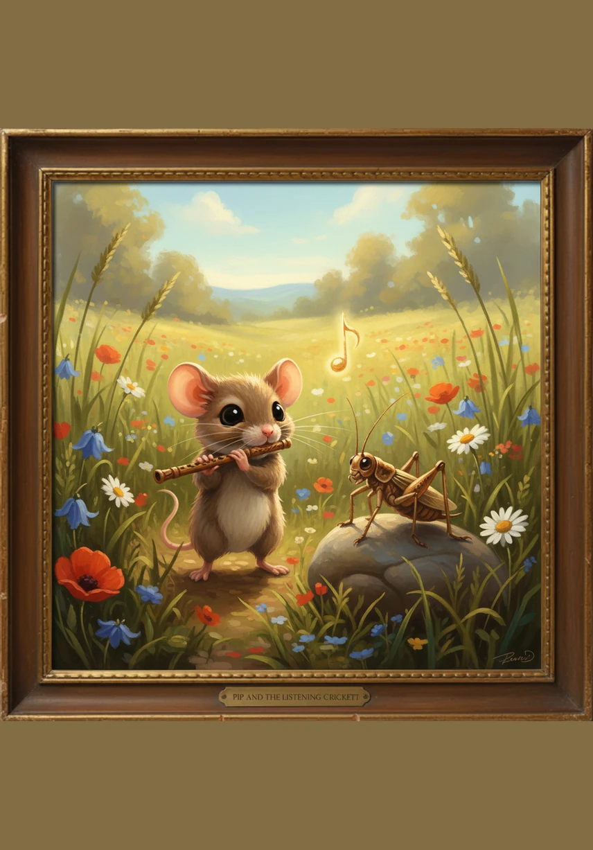 Pip the mouse lived in a meadow where the sun always kissed the grass and the flowers bloomed in bright colors. He loved the warmth of the daylight and felt safest when everything was bathed in golden light.
