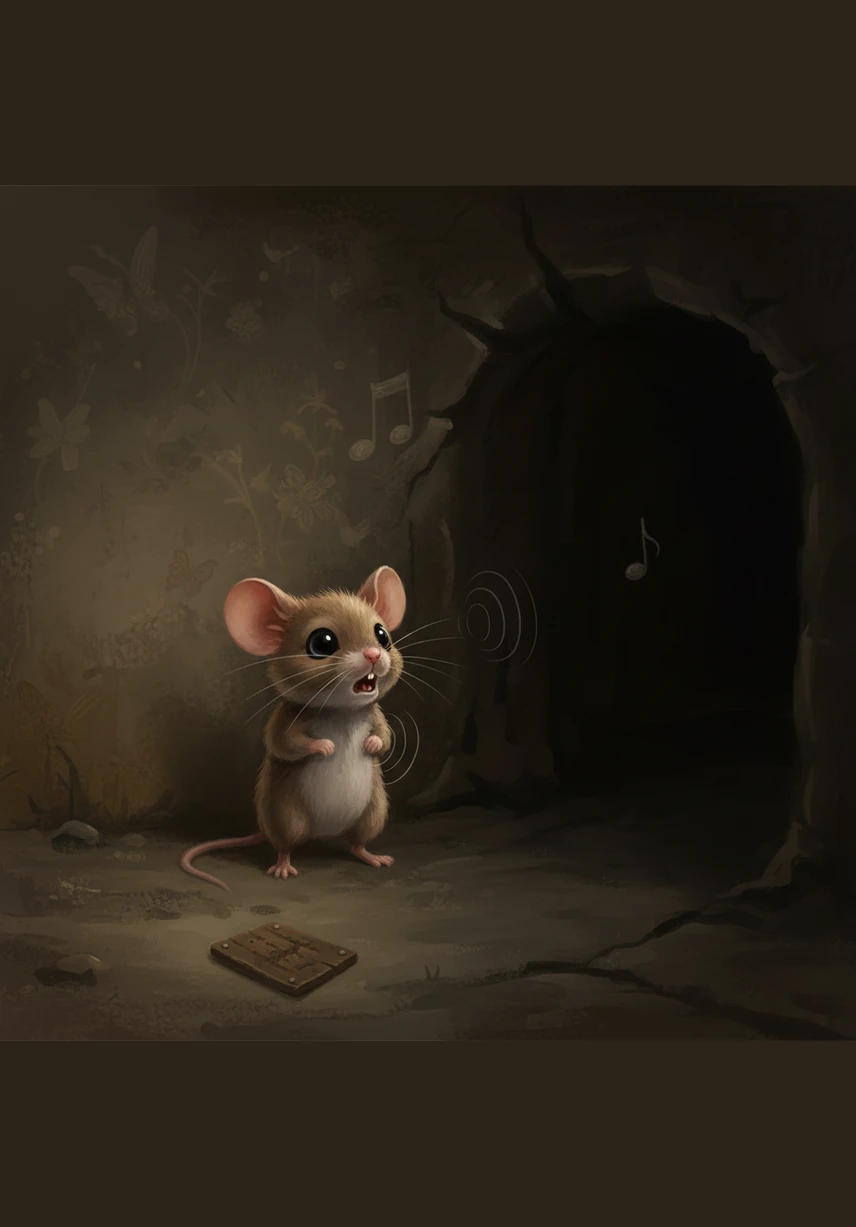 Pip stood at the edge of the darkness, his whiskers trembling and his heart thumping like a drum. He called out for Squeaky, but only a cold, quiet echo returned from the shadows.