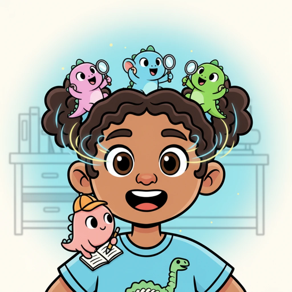 Suddenly, JJ imagined the little sensors on his head weren't just wires. They were his very own Dino Brain Detectives! Each one was a tiny, colorful dinosaur, peeking out to listen closely to the whispers inside his brain.
