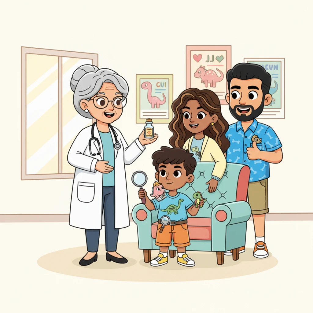 The doctor explained that some special medicine would help the wobbly spot feel stronger and steadier. JJ felt brave, knowing his Dino Brain Detectives had found the secret, and the medicine would be their helper.