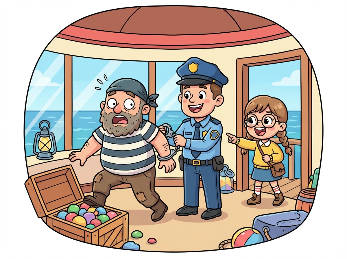 Die Polizei kommt und überrascht den Schmuggler im Leuchtturm. Er wird festgenommen und seine Machenschaften werden aufgedeckt.