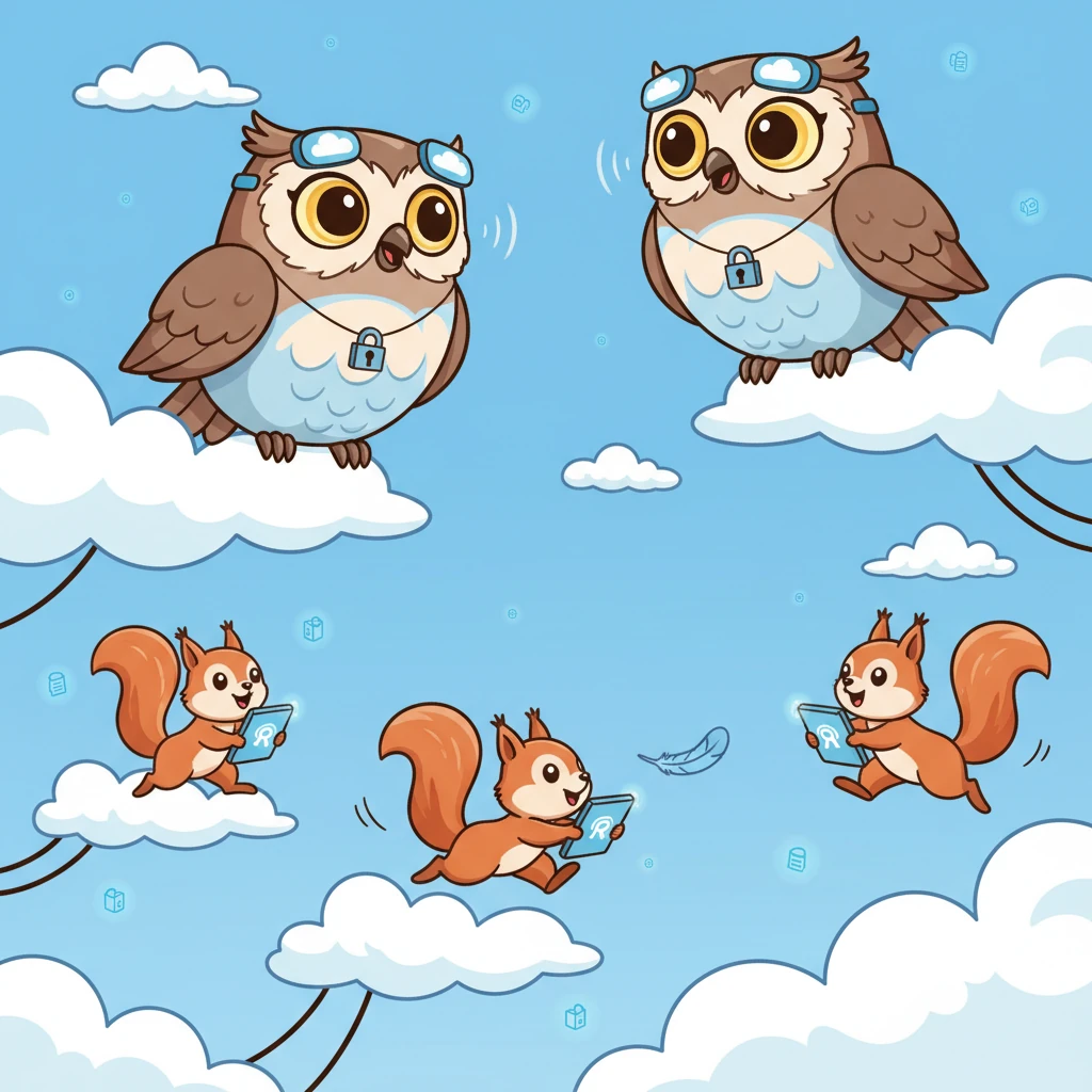 High above, wise CloudWatch owls hooted softly, their big eyes scanning every corner, while speedy CloudTrail squirrels scurried below, recording every tiny flutter. They were Miko's watchful eyes and ears, making sure nothing went unnoticed.