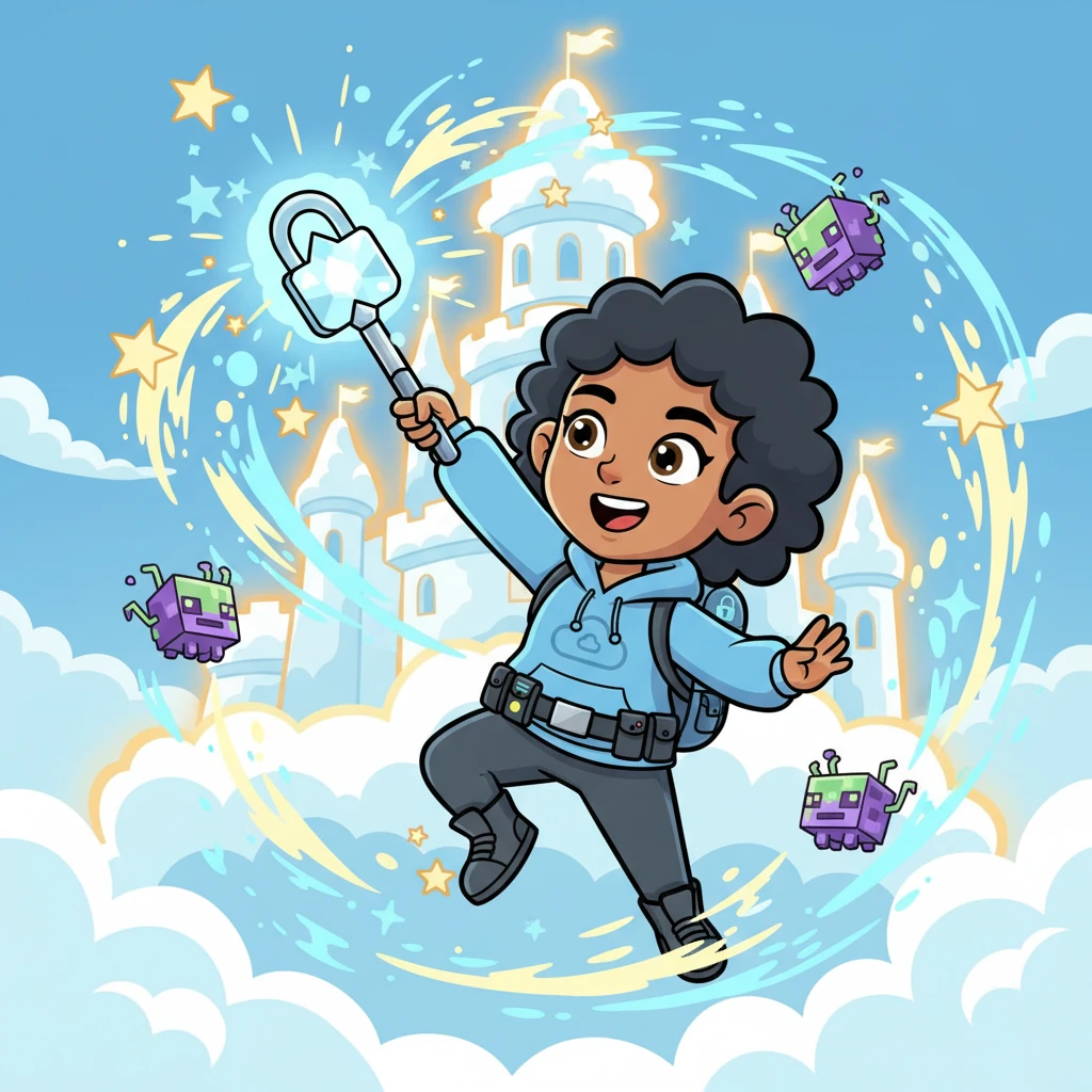 Miko, quick as a flash, grabbed her trusty 'Security Wand' and cast a 'Fix-It Spell'! With a whoosh and a sparkle, the Pixel Pests were gently shooed away, and the cloud castle's defenses glowed even stronger.