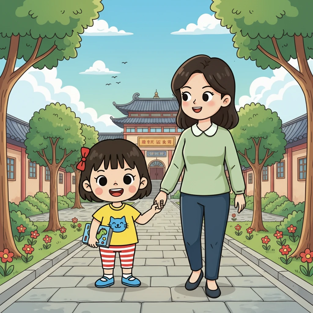 瑞娜四岁了，她和妈妈手牵着手，走在去图书馆的路上。瑞娜的眼睛里充满了好奇，她一路上都开心地笑着，期待着未知的旅程。妈妈告诉瑞娜：“图书馆里有好多书，但我们也要遵守一些小小的规则哦。”