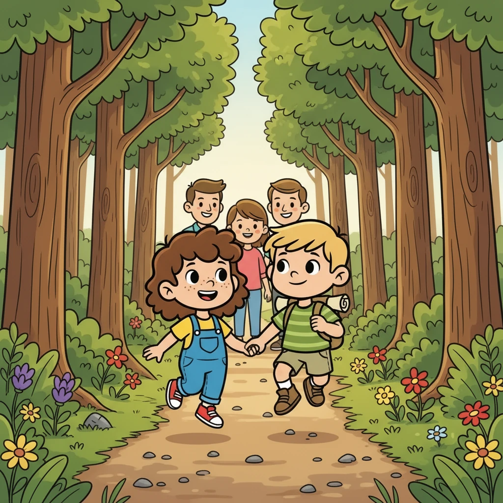 Lily and Tom, siblings with a shared thirst for adventure, skipped ahead of their parents on a sunny afternoon hike. The path, lined with towering trees and vibrant wildflowers, seemed to beckon them deeper into the woods. Excitement bubbled within them as they imagined hidden treasures and secret trails.