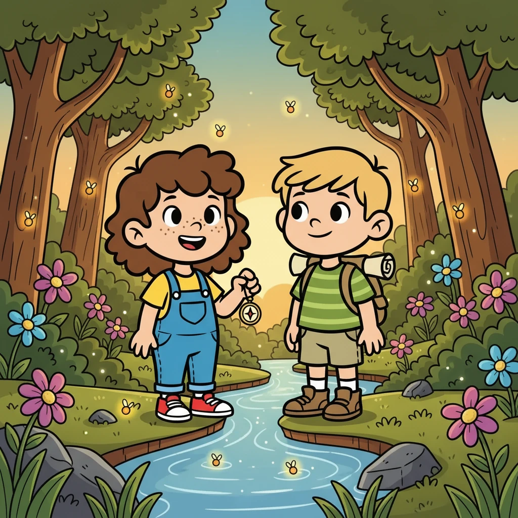 They stumbled upon a babbling brook, its water sparkling in the fading light. Following the stream, they hoped it would lead them to safety. Along the way, they discovered a hidden grove filled with glowing fireflies, a moment of magic in their difficult journey.