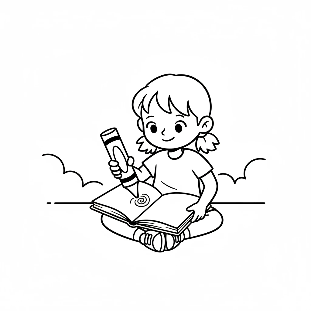 Lily loved to draw. Her favorite book was full of empty pages, just waiting for her to fill them with simple lines. She held her big, bold crayon, ready to begin.