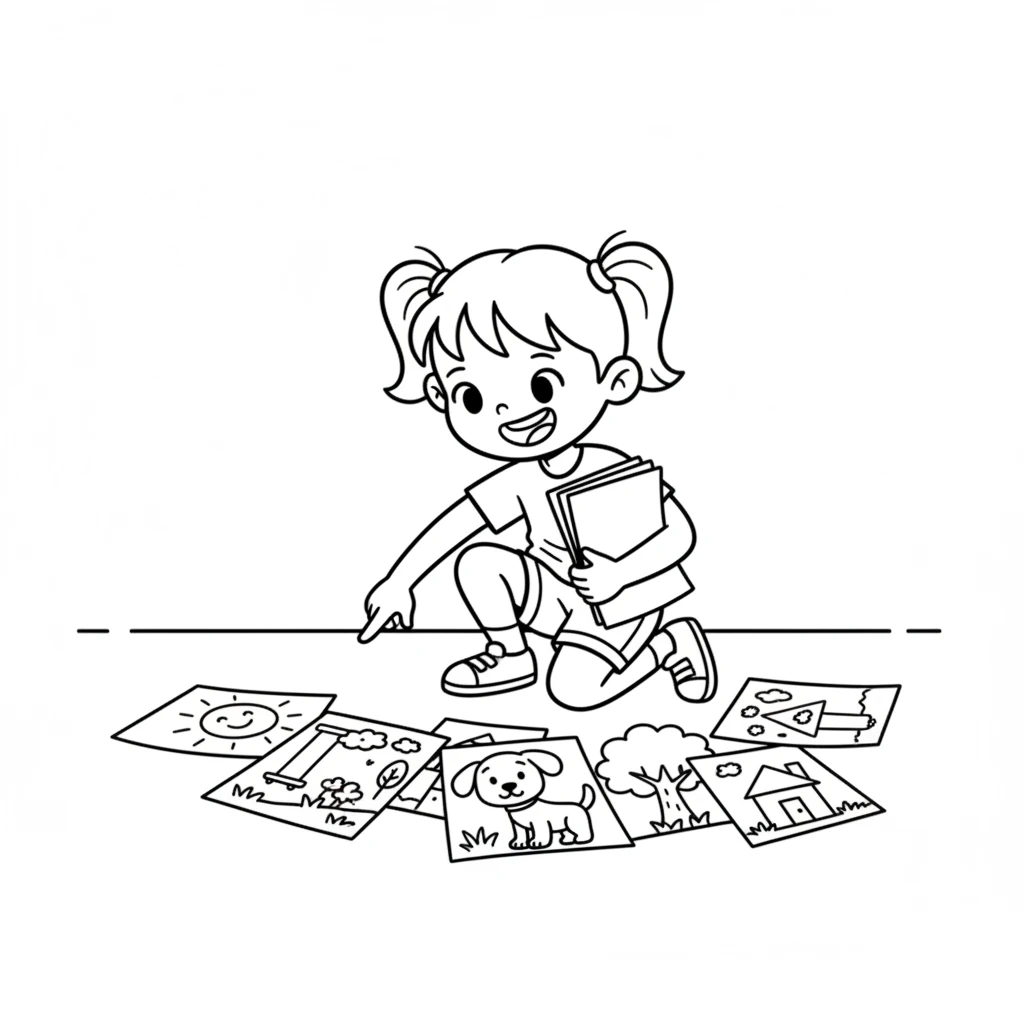 She looked at all her drawings. Even without colors, they were full of life! Each line told a story, waiting for someone to imagine the rest.