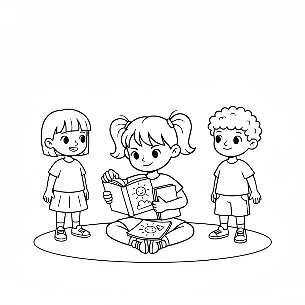 Lily had an idea! She carefully tore out her drawings. She wanted to share her simple line art with her friends, so they could imagine too.