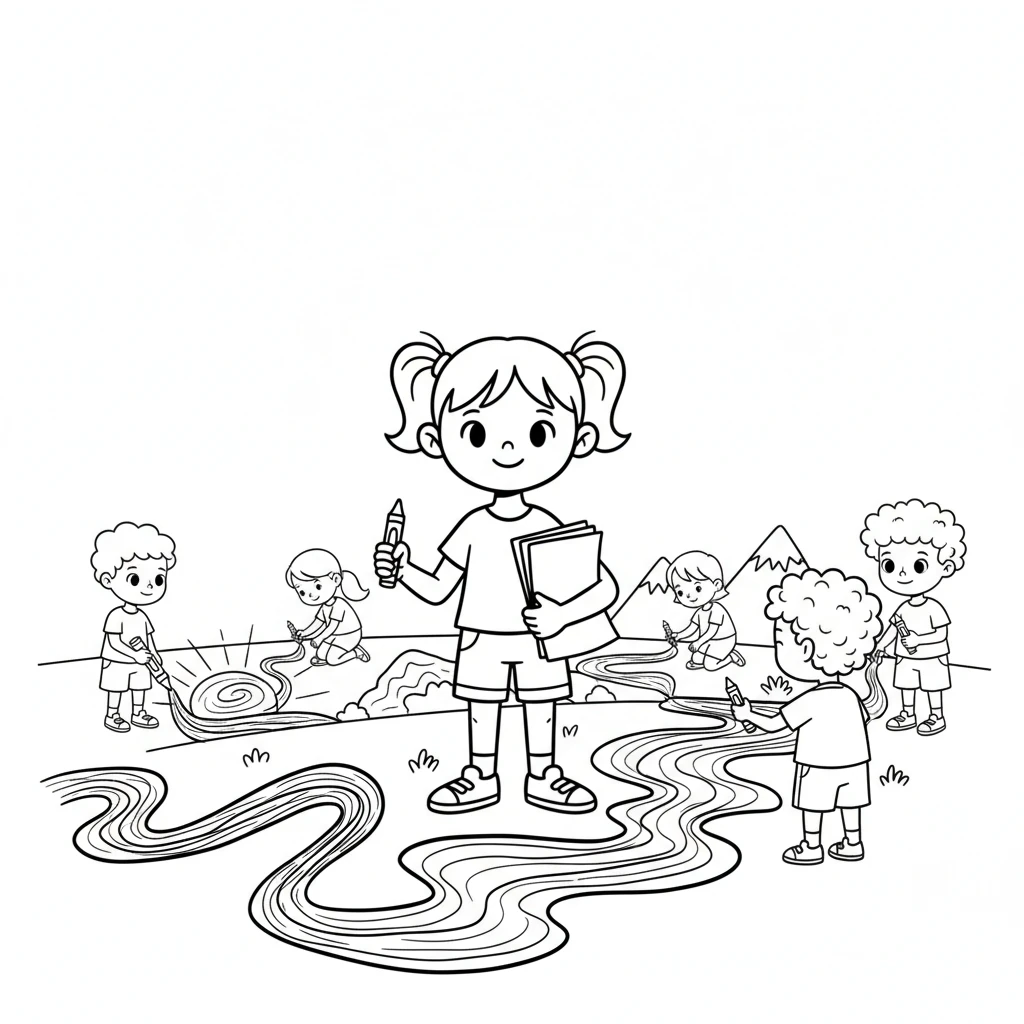 Lily felt warm inside. Her simple black lines had helped her friends imagine a world of color. She realized that sometimes, a little outline is all you need to start a wonderful, colorful adventure together.