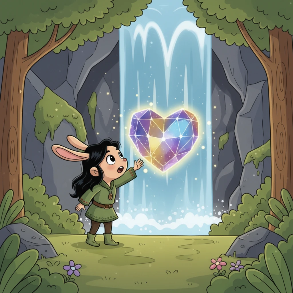 Sa wakas, natagpuan nila ang Puso ng Kagubatan na nakatago sa ilalim ng isang talon. Ito ay isang kumikinang na kristal na naglalabas ng malakas na enerhiya.