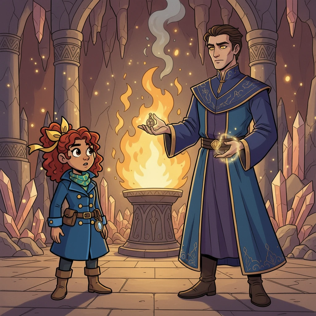 Before her stood Marcus, a strikingly handsome man with eyes like molten gold, who explained she had arrived in Aetheria. He revealed the locket was a key, and she was destined to save the Eternal Flame, the source of their world's magic, which was fading.