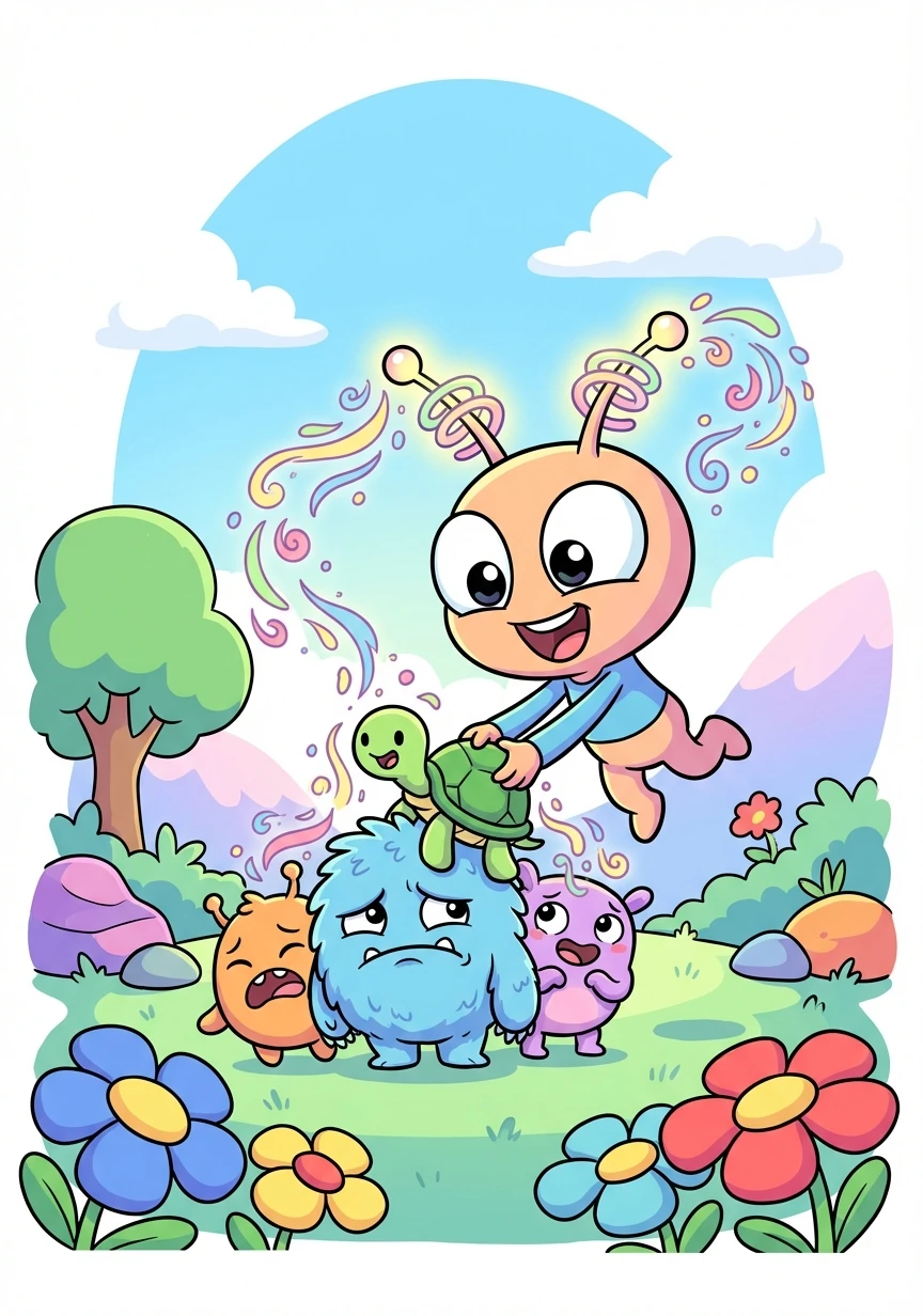 Binar mulai membantu teman-temannya yang kesulitan. Ia menggunakan 'antena bahagianya' untuk menyebarkan keceriaan.