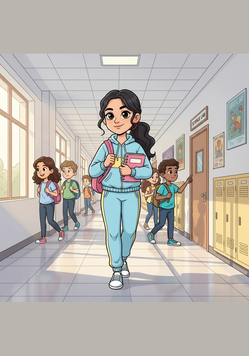 Zuzia walks down the hallway with a touch of elegance, her makeup always flawless and her style perfectly polished. She brings a sense of class and brilliance to every school day, proving that confidence and a sharp look are her best accessories. Every detail of her appearance is tip-top, reflecting her inner light and organized mind.