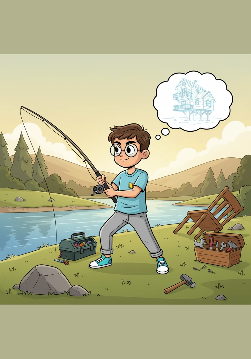 Near the riverbank, Fabian expertly casts his fishing line while thinking about his next big building project. As the class handyman, he knows exactly how to fix a broken chair or land a big catch, blending his love for nature with a talent for construction. There is nothing he cannot build or repair with his own two hands.