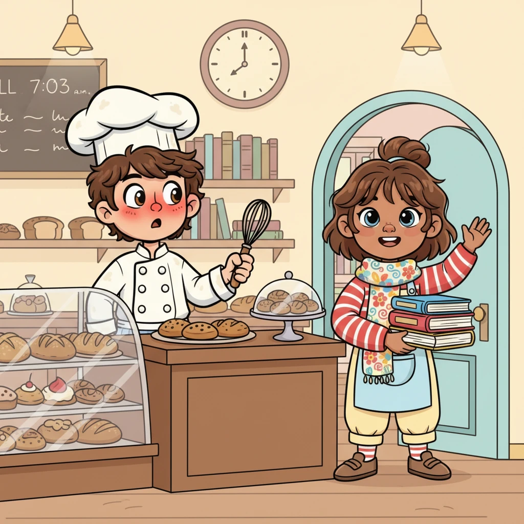 Precisely at 7:03 a.m., Lily Hart, the town's new librarian, steps into the bakery, a stack of books tucked under her arm. She wears a brightly patterned scarf and greets Oliver with a dazzling smile that instantly makes him forget how to form coherent sentences. Oliver blushes, stammering his usual nervous 'Good morning.'