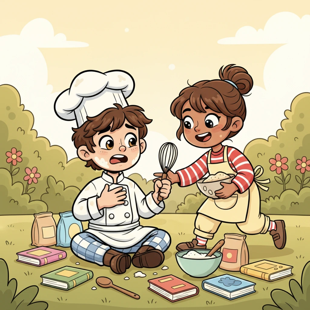 Lily rushes over, her expression a mix of concern and amusement. 'Are you okay?' she asks, trying to suppress a giggle. Oliver, still dazed, replies dramatically, 'I seem to be attacked by literature.' Lily laughs again, a sound that makes Oliver's heart flutter, and this time, she gently helps him to his feet.