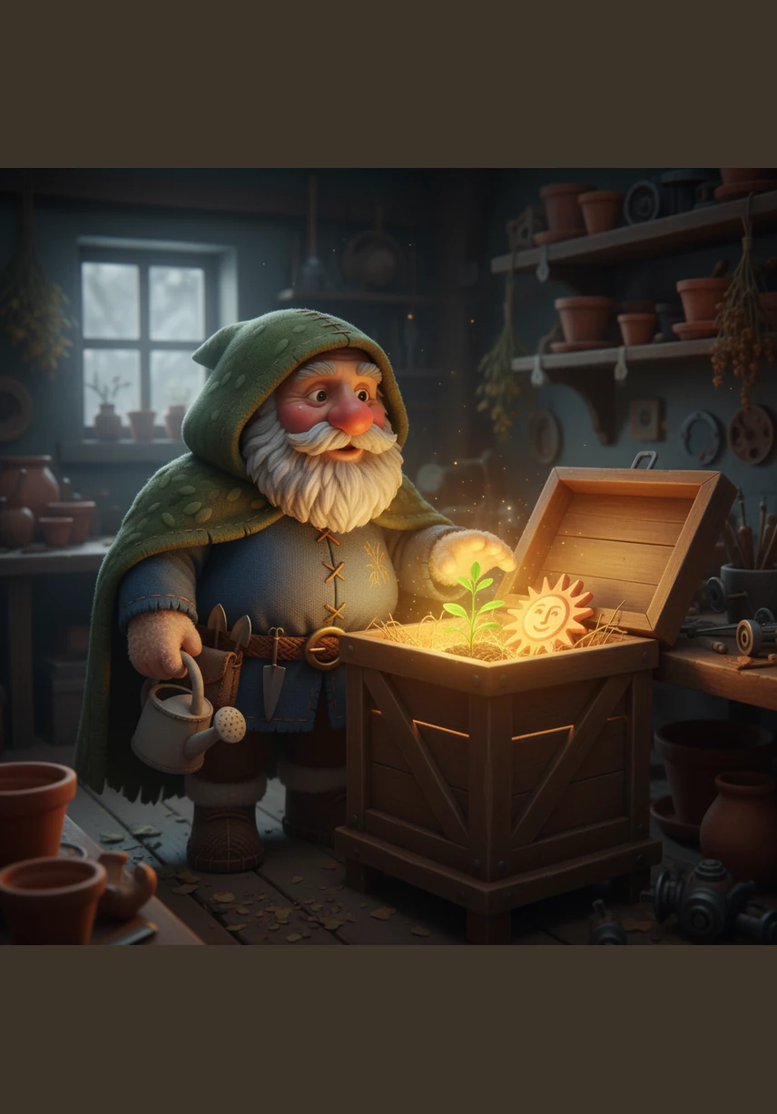 Inside the box, Silas finds small, dark seeds and a weathered piece of parchment with elegant writing. The note honors the one who does not quit when the sky is dry, sparking a glimmer of hope in his eyes.