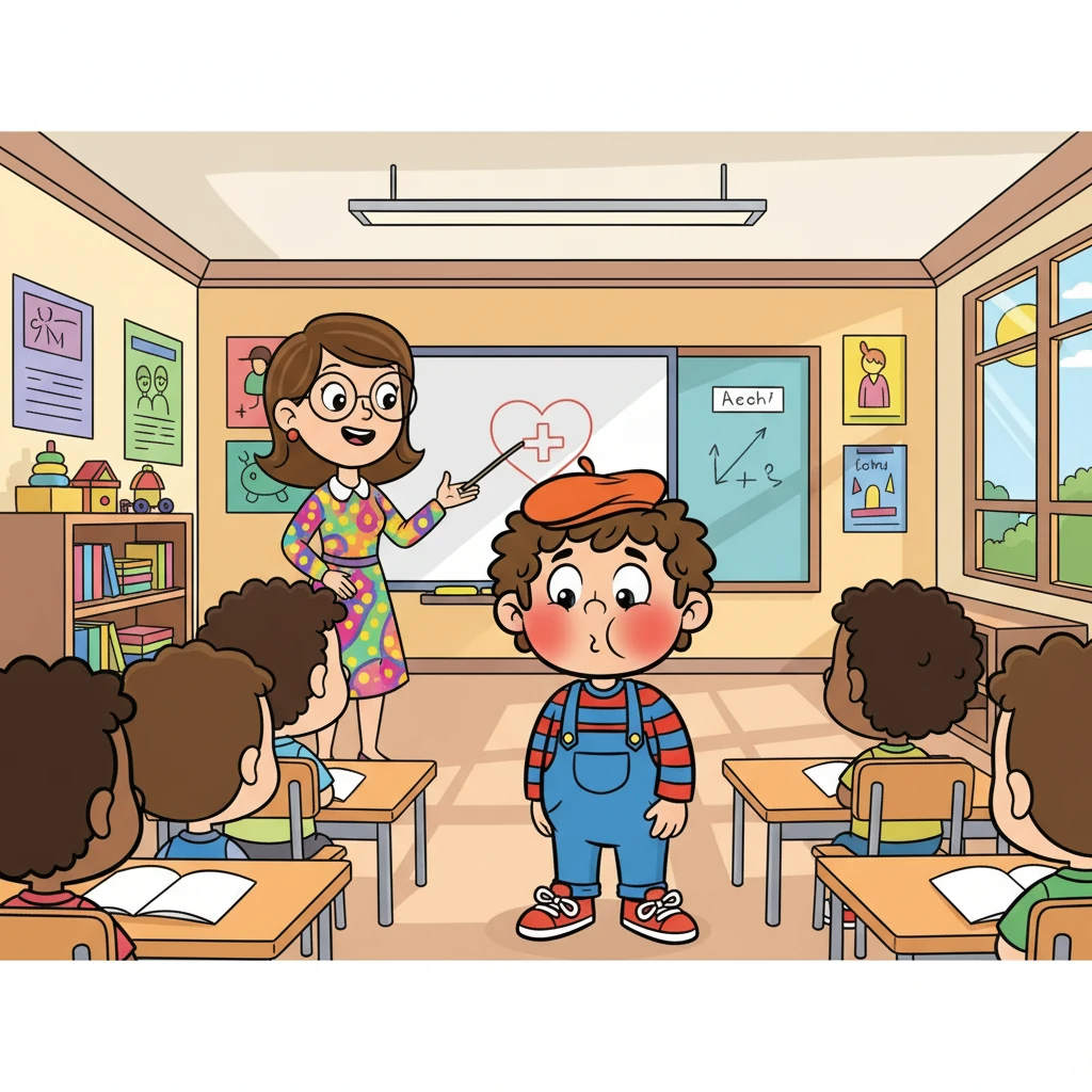 À l'école, la maîtresse annonça une nouvelle excitante : des médecins allaient venir pour un contrôle de santé. Sofiane ouvrit grand les yeux, car il réalisa soudain qu'il n'avait pas mis de culotte ce matin-là. Ses joues rougirent instantanément.