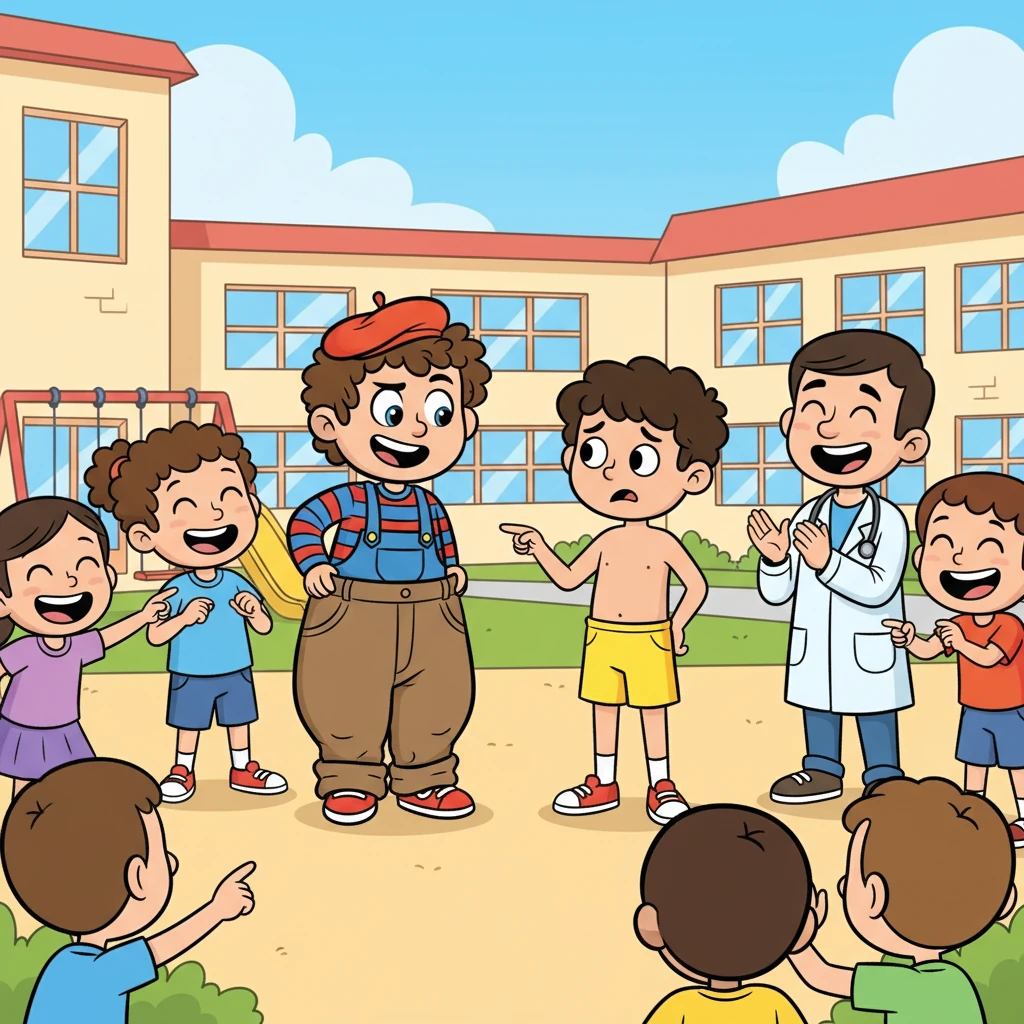 Sans hésiter, Sofiane enfila le pantalon de Nassim et s'enfuit dans la cour. Quand Nassim retrouva son pantalon manquant, toute la classe éclata de rire, y compris le médecin, impressionné par l'imagination débordante de Sofiane.