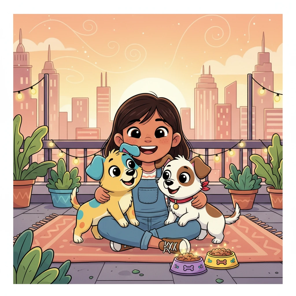 Citlalli abrazó a todas sus perritas y les sirvió una deliciosa cena, celebrando su feliz reunión. Con el tiempo, Manchitas creció un poco más alta que las otras y se convirtió en la líder sabia y valiente de la manada. Las cuatro perritas vivieron muchas aventuras felices en la vibrante ciudad de Nueva York, siempre recordando que la valentía y el amor vienen en todos los tamaños.