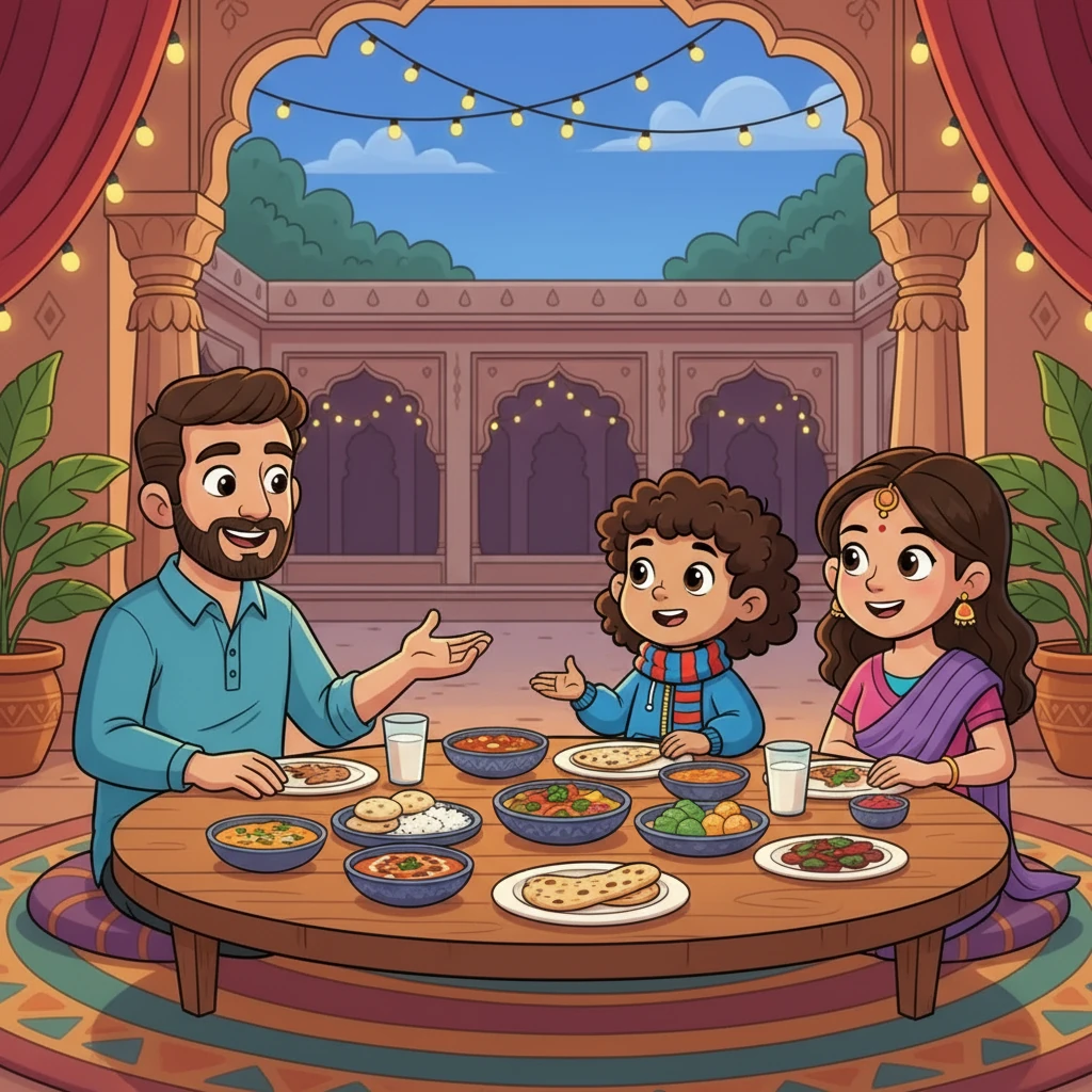 Back in Jaipur, the Khan family celebrated their adventure with a delicious Indian feast. Ayaan and Zoya shared their amazing story, filled with talking animals and hidden portals. It was a journey they would never forget, strengthening their family bond.