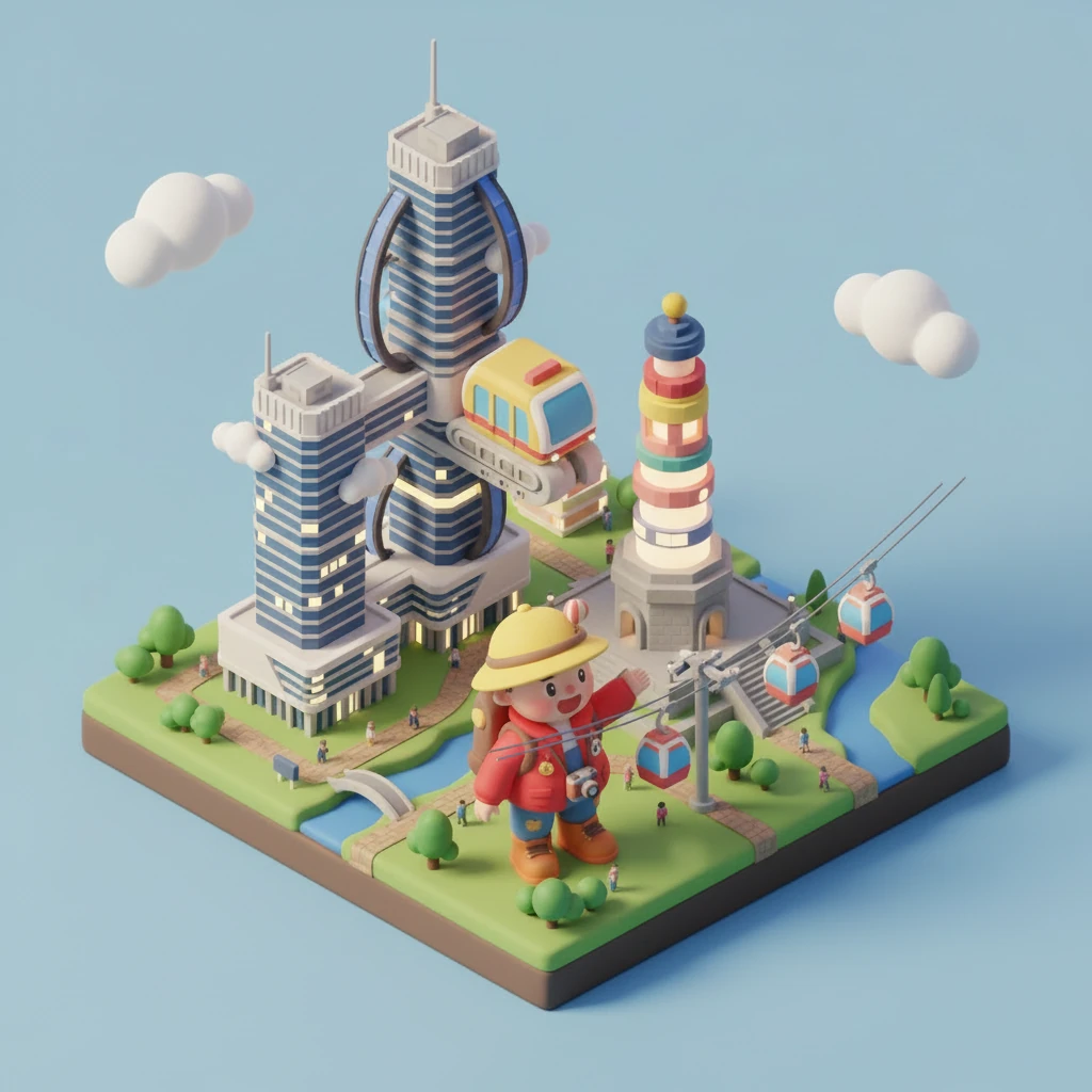 第二天，小奇乘坐着轻轨，感受了一次穿楼的奇妙体验。列车像一条灵活的巨龙，从高楼的肚子里穿过，让她惊呼不已。接着，她又坐上了长江索道，小小的轿厢在空中滑行，脚下是滚滚长江和两岸的城市风光，一切都变得那么渺小而壮观。