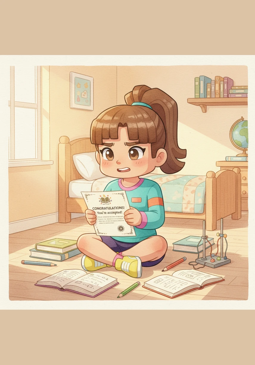 A new lesson on her blocky computer is a bit confusing, and Italia feels her face getting hot with frustration. She remembers to take a 'Power Pause,' stepping away from the screen for a minute to watch the square bees buzz outside. When she returns, she says, 'I don't understand this yet, but I can try one small step at a time,' showing the power of a mindful pause.