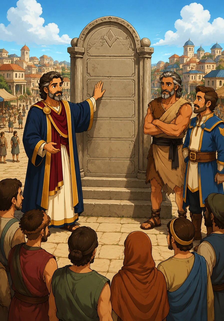 Small villages eventually merged into bustling towns and cities with complex needs that required more than just spoken promises. Leo sees the emergence of written laws, carved into stone so that every citizen would know their rights and responsibilities.