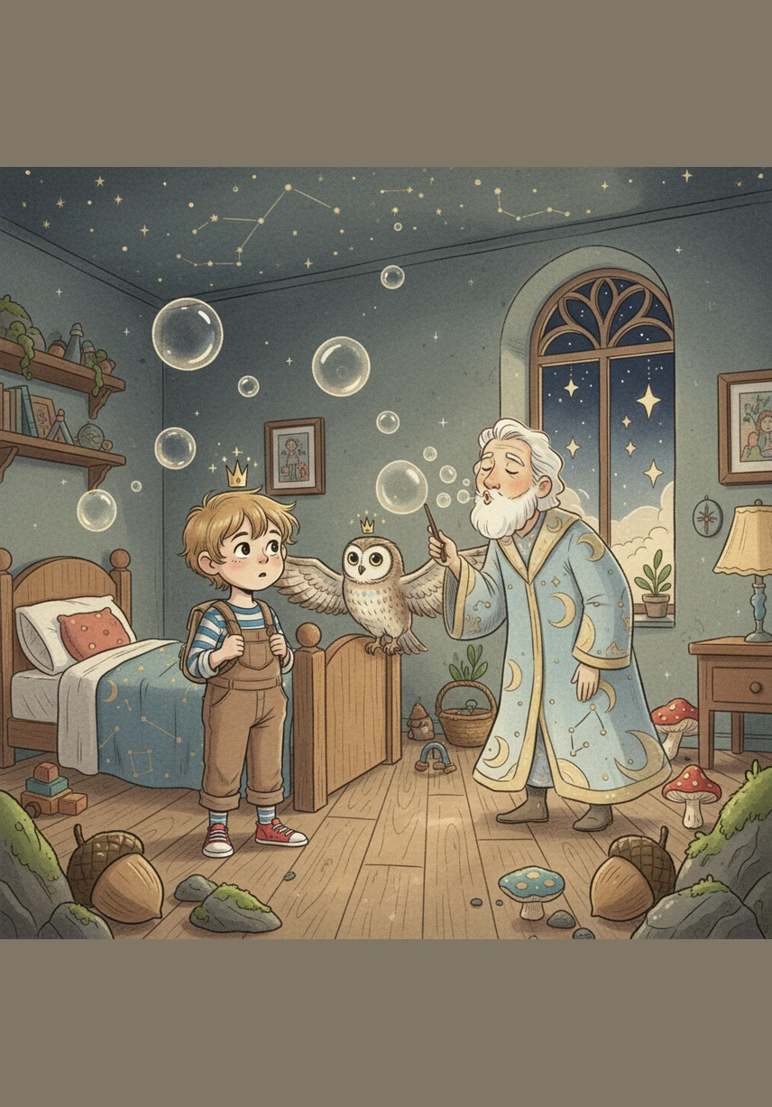 Suddenly, his bedroom floor transforms into a meadow of soft, glowing grass that smells like sweet lavender and warm vanilla. A giant, fluffy cloud drifts through his open window, inviting him to hop on for a midnight adventure.