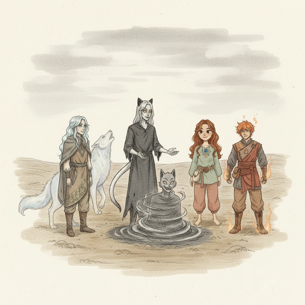 As their grand work progressed, a seventh spirit, Maximillian (Max), the Creepy Person of Creepy, rose from the earth. Despite his unsettling appearance, Max possessed a gentle heart, eager to contribute. The Spirits, sensing his kindness, allowed him to join their efforts, and with his unique touch, Max created the first of his own kind: a tall, white-skinned being with sharp teeth, yellow eyes, cat ears, and a distinctive tail.