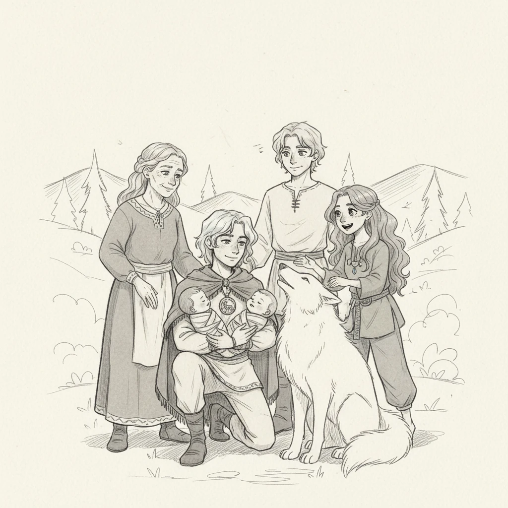 Vatar, initially hesitant about raising human children, observed the joy on Neyara's face and the tender gaze of his mother, Kataya. His heart, though often hardened by the world, yielded to their happiness. He accepted the human twins into their family, embracing a future he never foresaw.