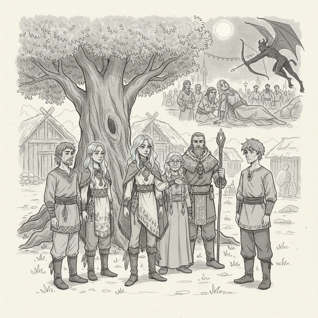 Holly, now a skilled warrior, introduced Jake to her unique family: her twin brother Marlon, their older brother James, their wise grandmother Kataya, and their father Vatar, the respected leader. She shared the heartbreaking truth of their mother Neyara's death, shot by a demon during a celebration, a loss that still haunted Vatar and cast a long shadow over their joyful home.