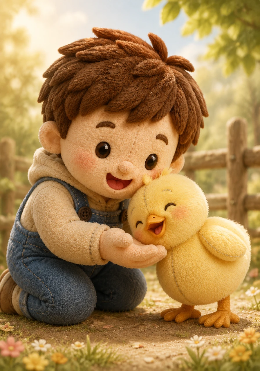 The happy chick rubs its soft chin on Chad's warm hand.