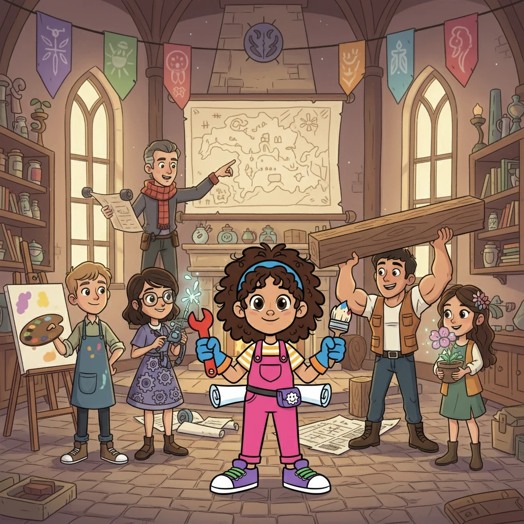 Inside the guild, Elara met her fellow dream weavers: Leo, the brave artist; Maya, the clever inventor; Liam, the strong builder; Chloe, the kind healer; and Noah, the wise strategist. They were a team, ready to learn and grow together.