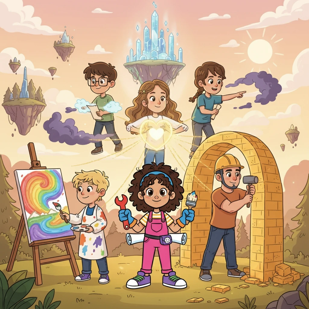 Leo used his artistic vision to paint vibrant landscapes, Maya created tools to rebuild the dream, Liam constructed strong foundations, Chloe healed the negative emotions, and Noah strategized their approach. Elara, with her natural empathy, helped them connect with the dream's essence.