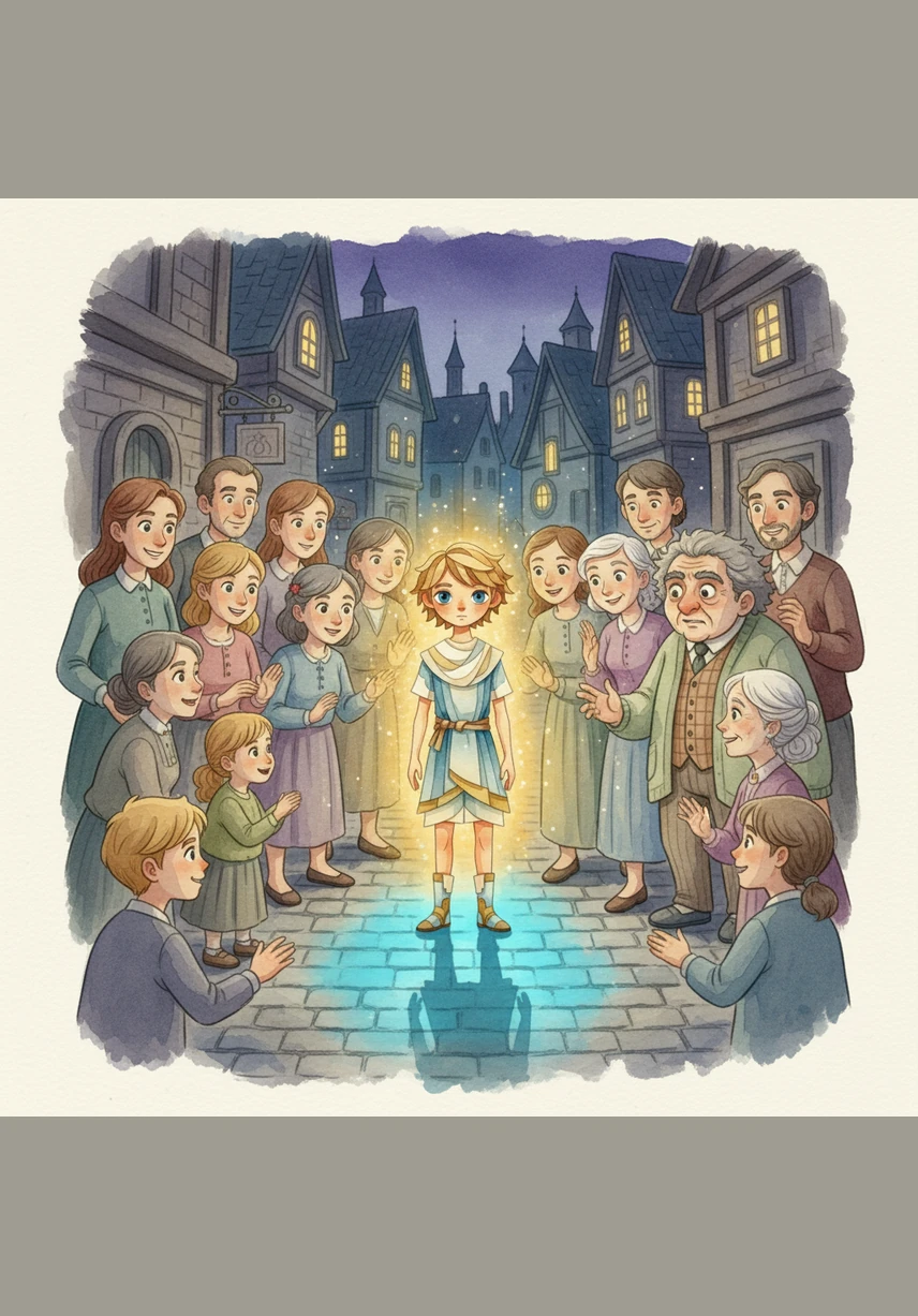 Word spreads quickly through Umbra, and soon everyone wants a piece of Leo’s magical glow. His own shadow begins to shine with a neon intensity, making him feel like the most important boy in the city.