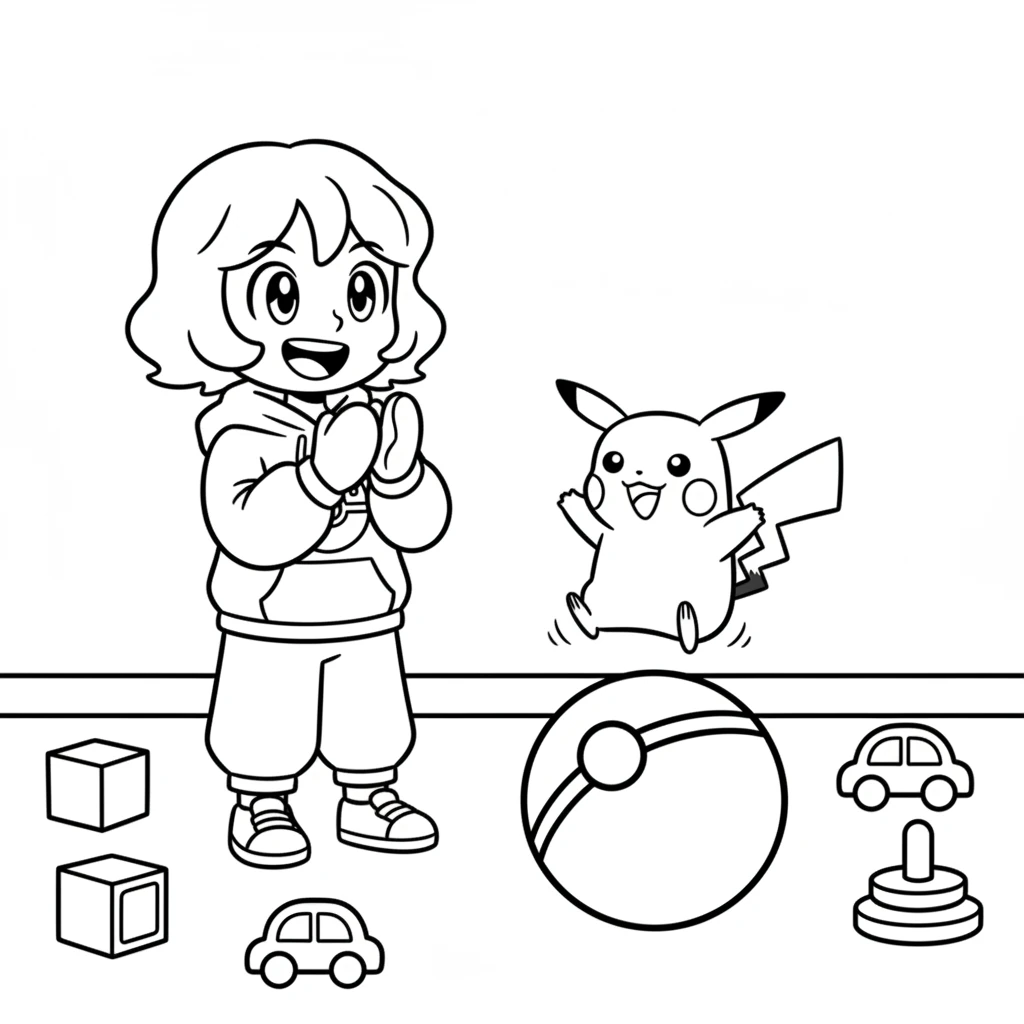 Lily and her new Doodlemon friend are playing in her room. The Doodlemon bounces playfully on a simple, round ball, while Lily claps her hands with delight. Her room has a few simple, rounded shapes for toys.