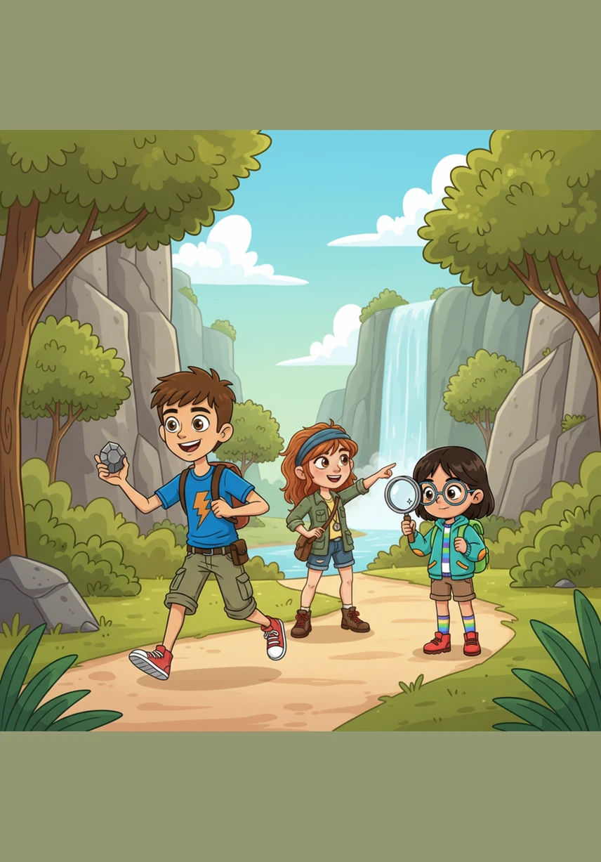 Güneşli bir günde Arda, Lara ve Asel, büyük kayaların ve yeşil ağaçların olduğu bir vadide yürüyüşe çıktılar. Sırt çantalarını takmış olan üç arkadaş, doğanın güzelliklerini keşfetmek için sabırsızlanıyordu. Arda her zamanki gibi en önde heyecanla koşuyor, ilginç taşlar arıyordu.