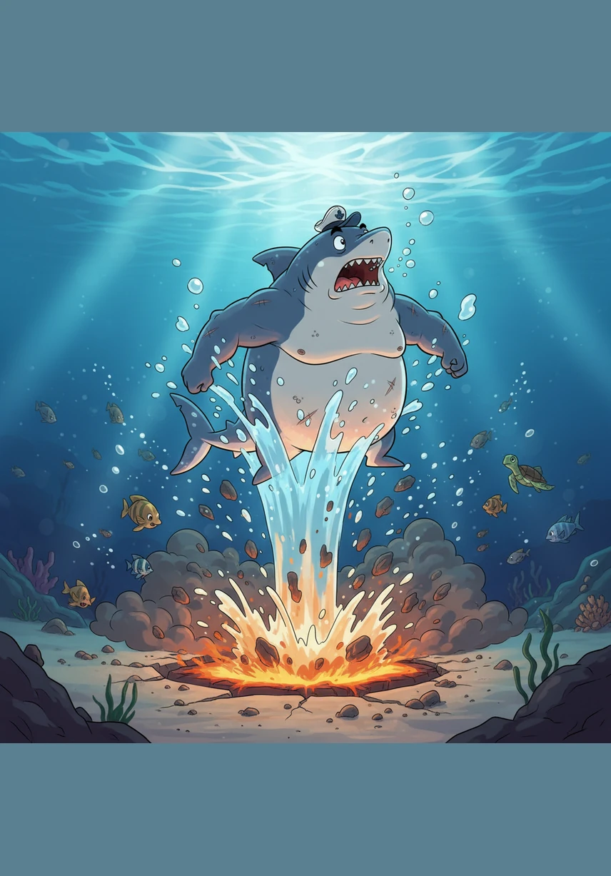 The force of the bubble was so strong that it lifted Barnaby right off the sandy floor, carrying him upward like a passenger on a rocket ship. All the fish gasped in awe as they watched the giant, sparkling sphere rise through the dark blue water.