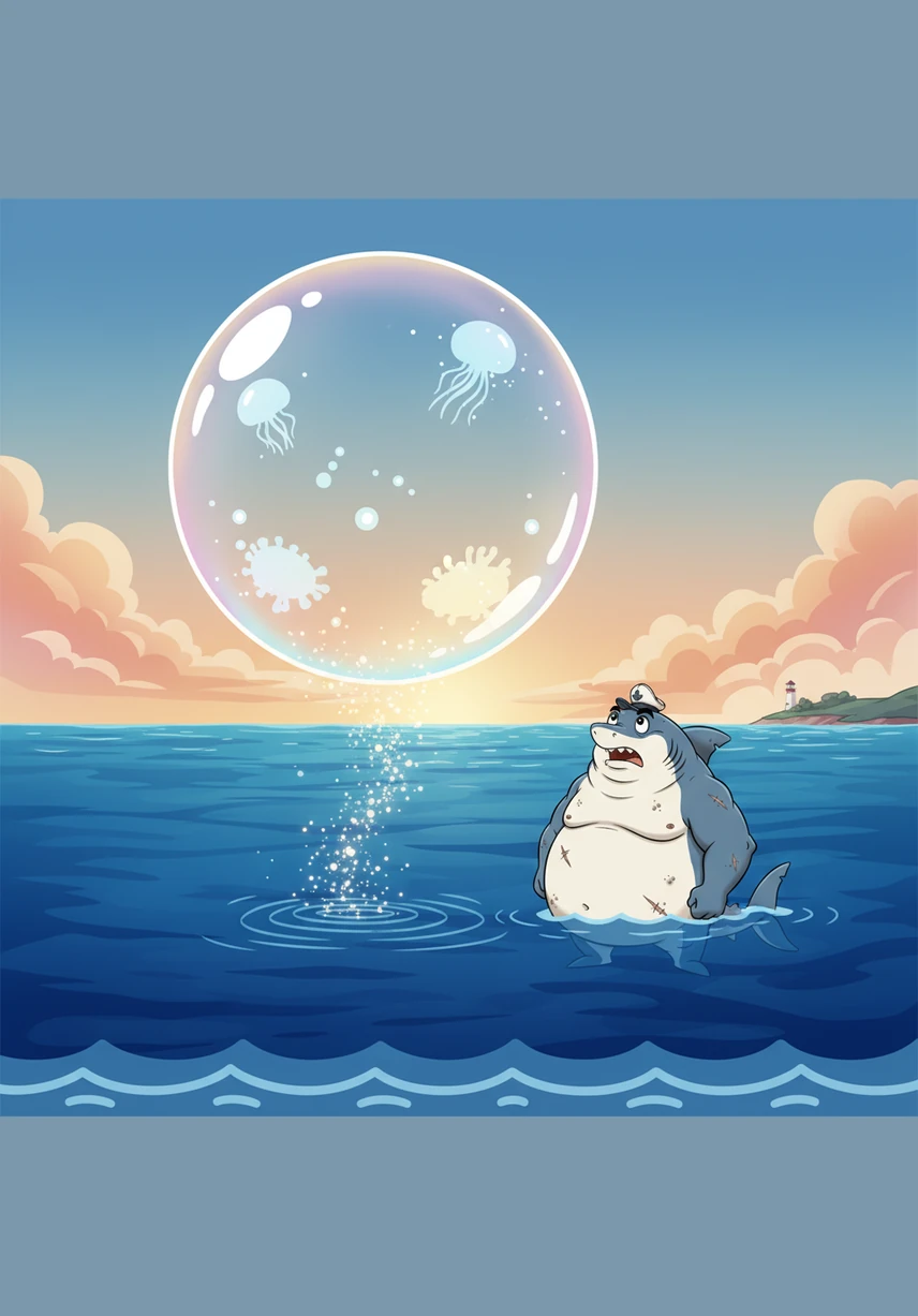 When the bubble finally reached the surface, it popped with a gentle tinkling sound, sending a mist of rainbow droplets falling back down into the waves. The moonlight caught the spray, making the whole ocean look like it was covered in diamonds.