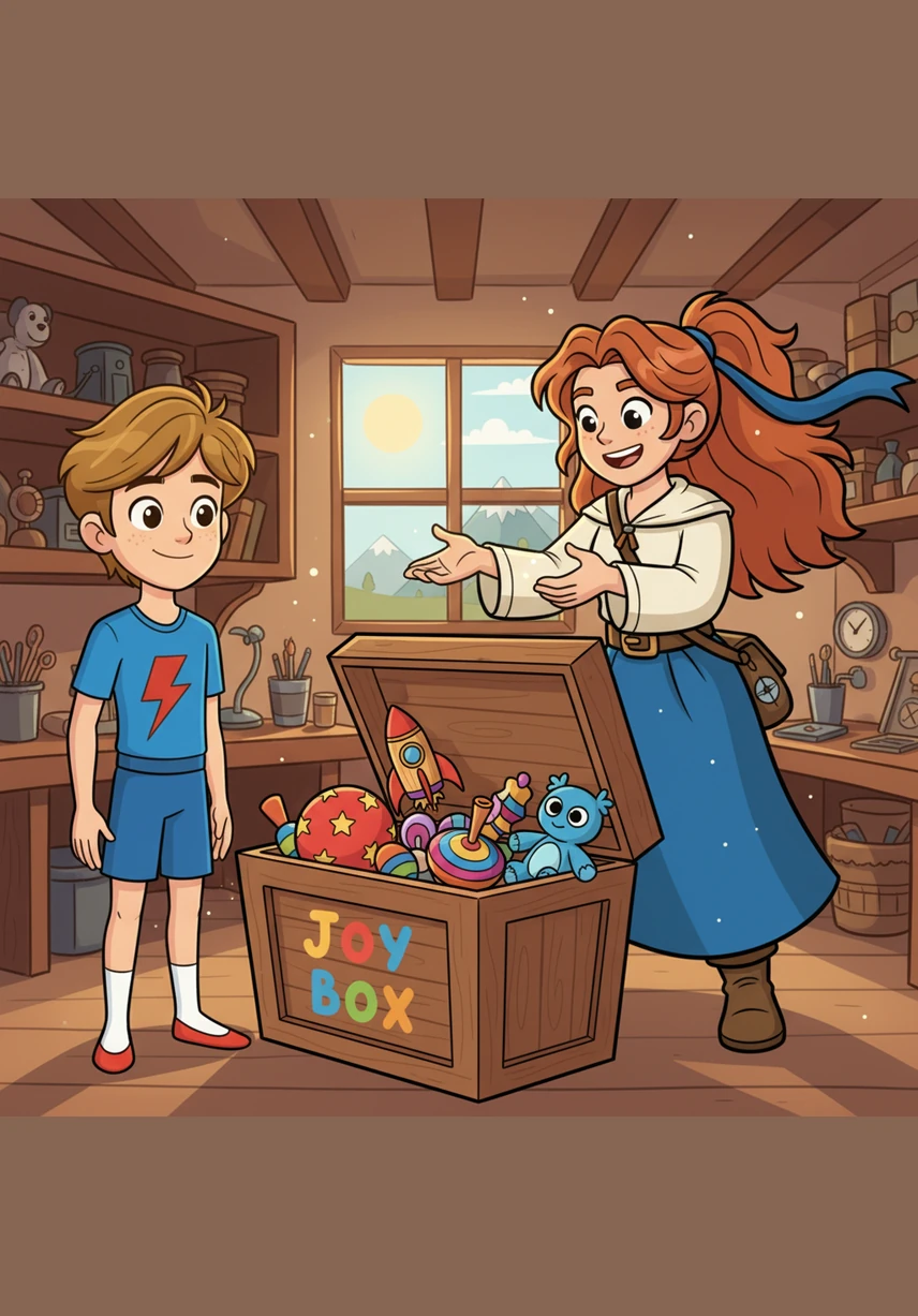 She decides to make a special 'Joy Box' to surprise Sam. She jumps and flips around her room, gathering colorful ribbons, shiny stickers, and her favorite yummy dates to share.