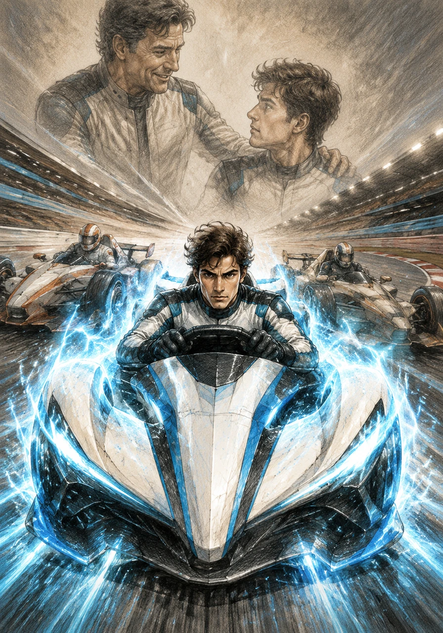 Daniel remembers his father's words about racing with heart, and the car glows brighter than ever before. He taps into a hidden reserve of energy, the vehicle vibrating with pure, unadulterated speed.
